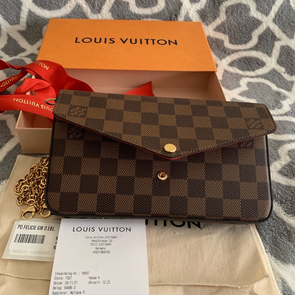 New LV Felicie Damier Ebene with receipt, box and dust bag.